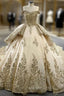 Champagne Tulle Sequins Pearls Off the Shoulder Prom Dresses