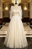 Champagne Tulle Sequins Straps Prom Dresses