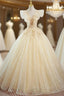 Champagne Tulle Sequins V Neck Beading Quinceanera Dresses