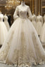 Champagne Tulle Short Sleeve V-neck Appliques Wedding Dresses
