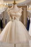 Champagne Tulle Spaghetti Straps Bow Homecoming Dresses