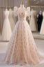 Champagne Tulle Square Puff Sleeve Prom Dresses