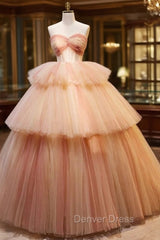 Champagne Tulle Sweetheart Pleats Prom Dresses