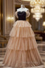 Champagne Tulle Tiers Beading Prom Dresses