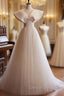Champagne Tulle V Neck Wedding Dresses
