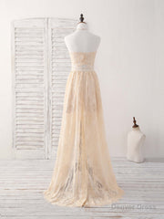 Champagne Two Pieces Lace Long Prom Dress Lace Evening Dress