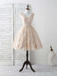 Champagne V Neck Lace Short Prom Dress Champagne Bridesmaid Dresses