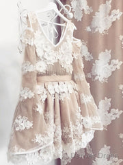 Champagne V Neck Tulle Lace Short Prom Dress Lace Bridesmaid Dress