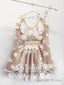 Champagne V Neck Tulle Lace Short Prom Dress Lace Bridesmaid Dresses