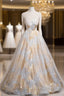 Champagne White Spaghetti Straps Beading Prom Dresses