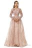 A Line Tulle Beading Mermaid Long sleeves Prom Dresses with Overskirt