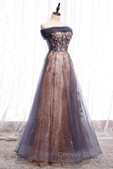 Charming A-Line Tulle Long Off Shoulder Party Dresses, Prom Dresses