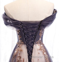 Charming A-Line Tulle Long Off Shoulder Party Dresses, Prom Dresses