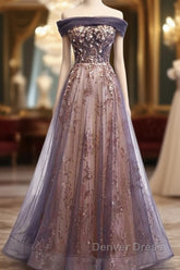 Charming A-Line Tulle Long Off Shoulder Party Dresses, Prom Dresses