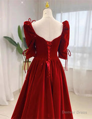 Charming A-line Velvet Long Party Dress, A-line Floor Length Wedding Party Dress