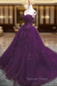 Charming Ball Gowns Purple Tulle Sweetheart Lace Applique Prom Dress, Purple Sweet 16 Dresses