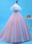 Charming Blue and Pink Tulle Off Shoulder Sweet 16 Dress with Lace, Ball Gowns Prom Dresses