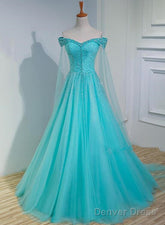 Charming Blue Beaded Sweetheart Tulle Long Party Gown, Quinceanera Dress