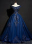 Charming Blue Off the Shoulder Long Sweet 16 Dresses, Handmade Prom Gowns