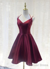 Charming Formal Dress, Straps Burgundy Satin High Quality Party Dress
