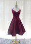 Charming Prom Dress, Straps Burgundy Satin High Quality Prom Dresses