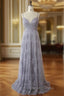 Charming Grey Lace Evening Party Dresses , High Quality Formal Gown