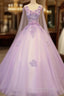 Charming Lavender Tulle Flowers Long Prom Dresses, Sweet 16 Gowns