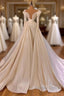 Charming Long A Line Cathedral V Neck Satin Lace Wedding Dresses With Sleeves