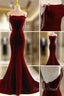 Charming Mermaid Wine Red Long Velvet Prom Dress, Wine Red Long Prom Dresses