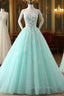 Charming Mint Green Tulle Ball Gowns Sweet 16 Dress, Lace Applique Prom Dresses