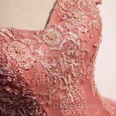 Charming Pink Off Shoulder Lace Applique Sweetheart Party Dresses, Pink Prom Dresses