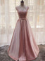 Charming Pink Satin Long Prom Gowns, Prom Dress , Lovely Satin Prom Dresses
