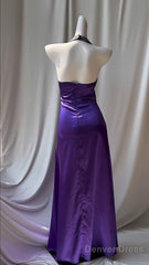 Charming Purple Halter Satin Sheath Beaded Sequins Backless Prom Dress Temperament Evening Dress