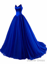 Charming Satin And Tulle V-Neckline Sweet 16 Gown, Tulle Formal Gown