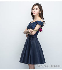 Charming Satin Navy Blue Homecoming Dress , Short Formal Dress