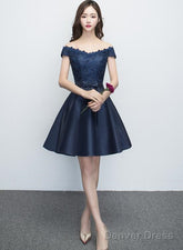 Charming Satin Navy Blue Homecoming Dress , Short Formal Dress
