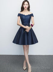 Charming Satin Navy Blue Homecoming Dress , Short Formal Dress