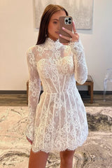 Charming Sheath High Neck Lace Short Homecoming Dresses
