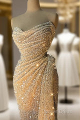 Charming Strapless V-Neck Crystal Sequins Draped Mermaid Prom Dresses