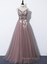 Charming V-neckline Flowers Dark Pink Prom Gown, Long Formal Dresses