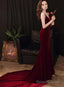 Charming V-Neckline Mermaid Velvet Prom Gowns Wedding Prom Dress, Dark Red Long Prom Dresses