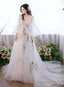 Charming White Tulle With Lace Off Shoulder Wedding Prom Dress, White Prom Dresses