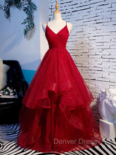 Charming Wine Red Straps Sweetehart Layers Tulle Prom Dresses, Long Party Dresses