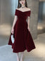 Charming Wine Red Velvet Sweetheart Bridesmaid Dress, Vingage Prom Dress