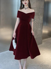 Charming Wine Red Velvet Sweetheart Bridesmaid Dress, Vingage Prom Dress Party Dress