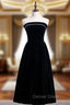 Cheap Black Velvet Strapless Tea Length Prom Dresses