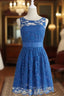 Cheap bridesmaid Dress,Bridesmaid Dresses, Simple Royal Blue Scoop Lace Short Knee Length