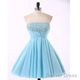 Cheap Chiffon Light Blue Cute Homecoming Dresses