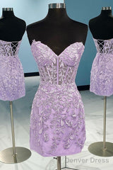 Cheap Lace Mini Homecoming Dress Bodycon Appliques Strapless