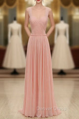 Cheap Pink Straps Chiffon Pleats Backless Bridesmaid Dresses